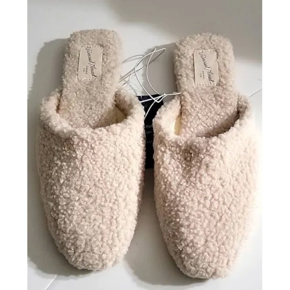 Universal Thread Margot Flats Cream Sherpa Backless Slide Mule Slippers Size 8
